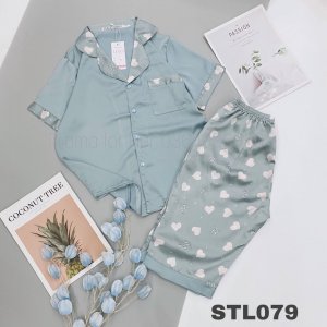 Bộ Pijama ngố Pizama quần lửng hoạ tiết hình tim cực xinh