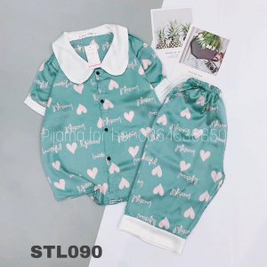 Bộ Pijama ngố Pizama quần lửng hoạ tiết hình tim cực xinh