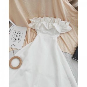 Váy trắng công chúa trễ vai bèo bồng bềnh Đầm dự tiệc thiết kế